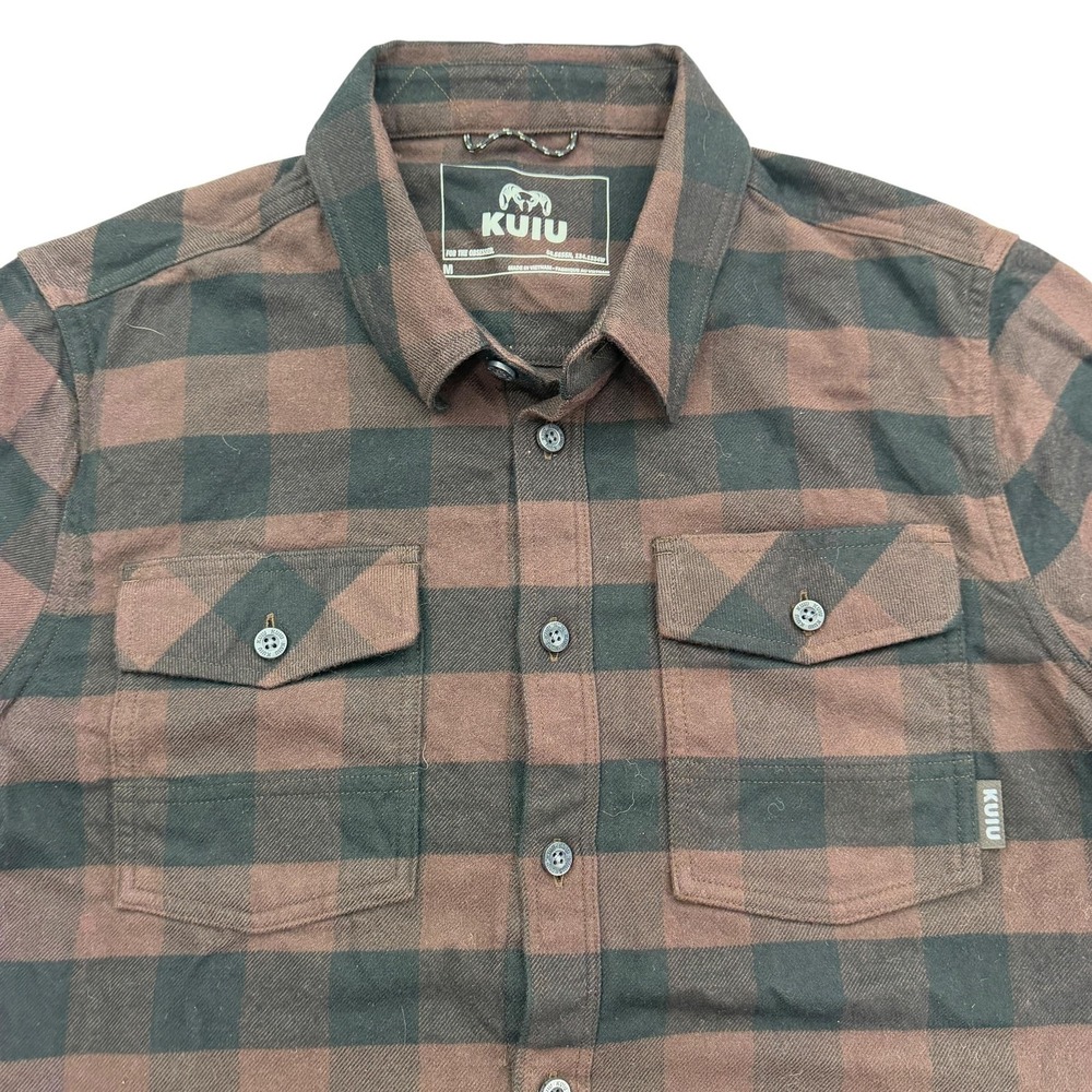 KUIU Shirt Mens M Brown Plaid Long Sleeve Button Up Flannel Wool Blend Outdoor